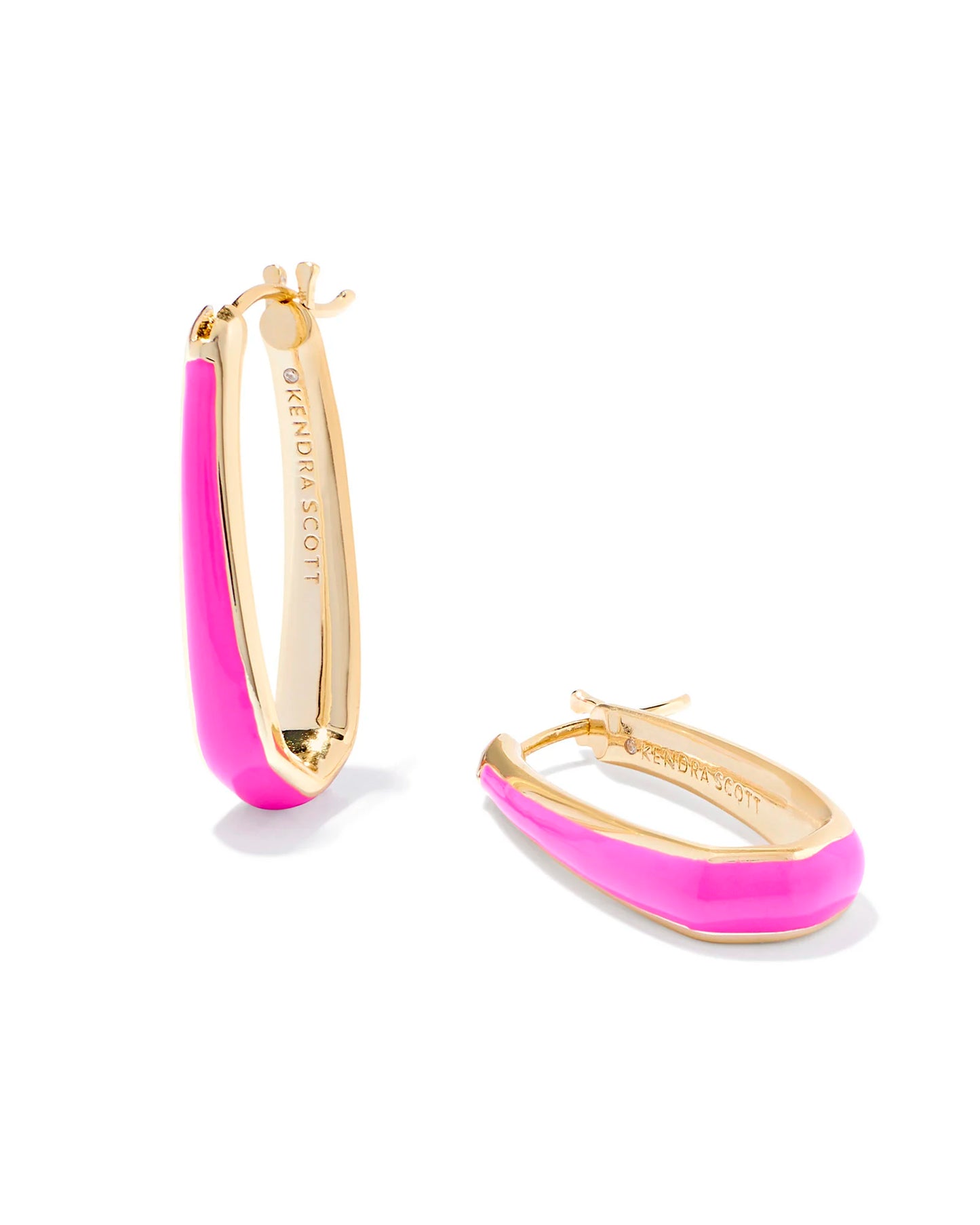 KELSEY HOOP EARRINGS IN GOLD PINK ENAMEL