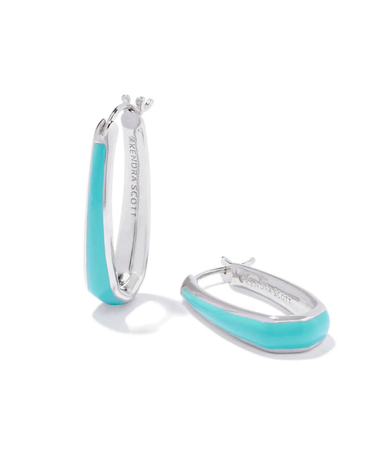 KELSEY HOOP EARRINGS IN SILVER TURQUOISE ENAMEL