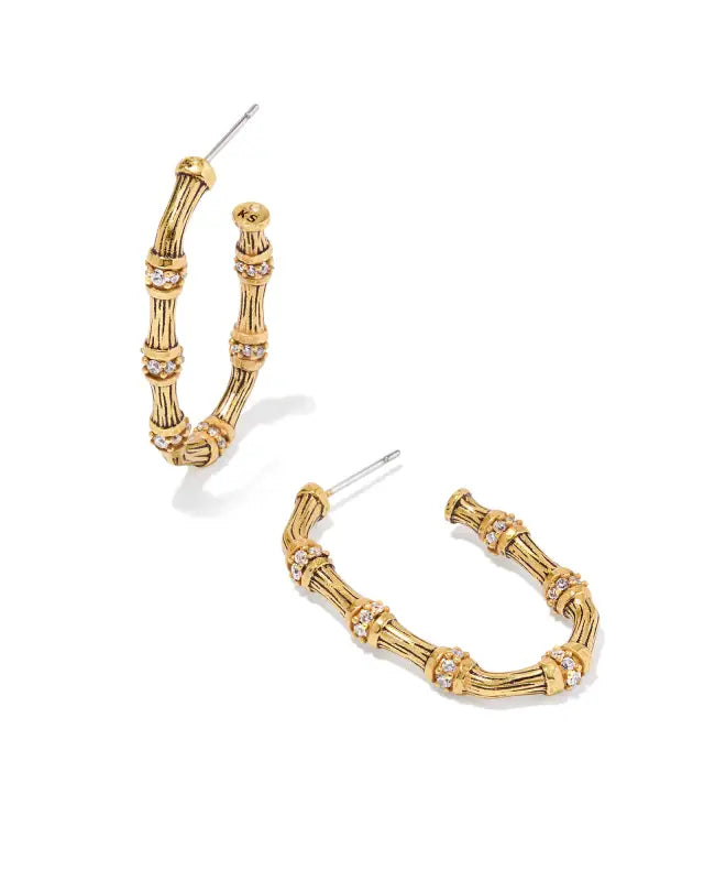 MAURA BAMBOO HOOP EARRINGS GOLD WHITE CRYSTAL