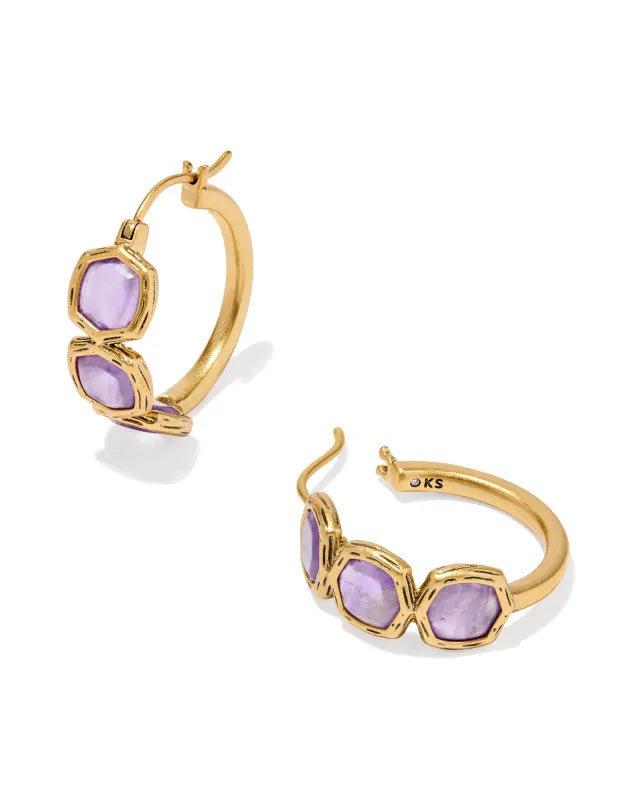 MAURA HOOP EARRINGS GOLD DARK PURPLE AMETHYST