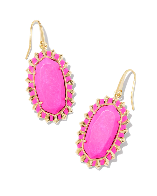 DANI COLOR BURST FRAME DROP EARRINGS IN GOLD NEON PINK MAGNESITE