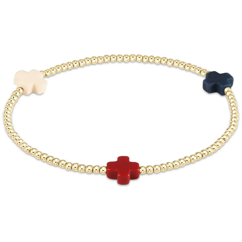 Signature Cross Gold Pattern 3mm Bead Bracelet - Firecracker