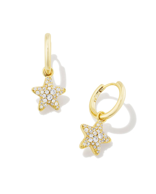 JAE STAR PAVE HUGGIE EARRINGS IN GOLD WHITE CRYSTAL