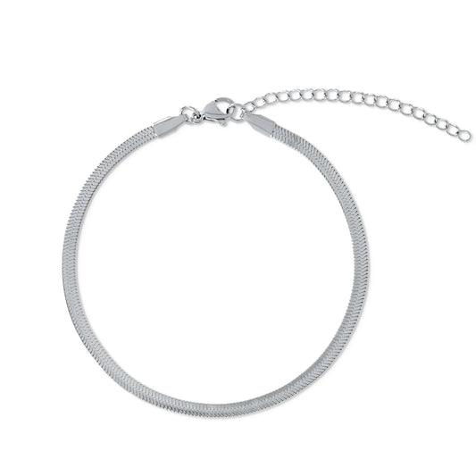 Nic Herringbone Silver Chain Anklet