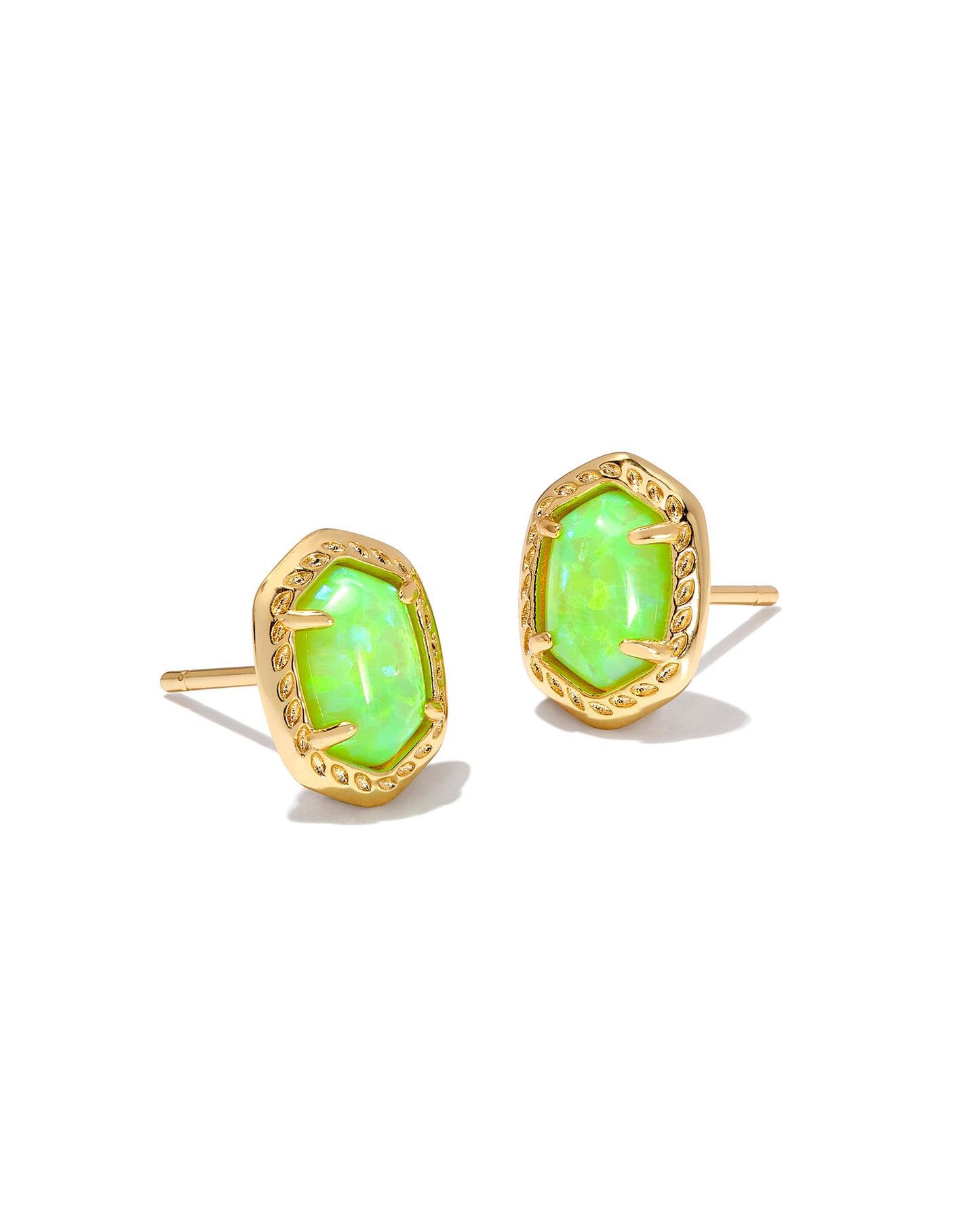 DAPHNE FRAMED STUD EARRINGS IN GOLD BRIGHT GREEN KYOCERA OPAL