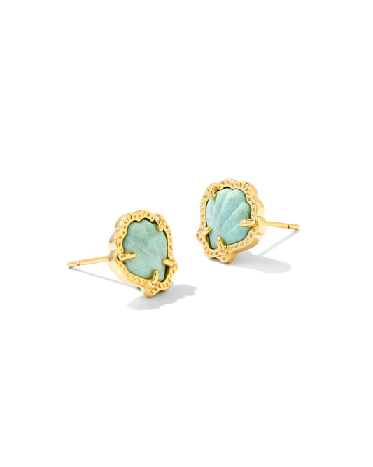 BRYNNE SHELL STUD EARRINGS IN GOLD SEA GREEN CHRYSOCOLLA