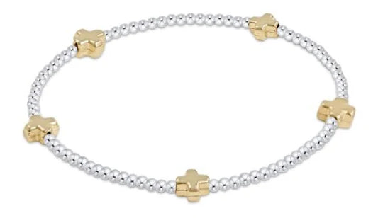 Signature Cross Small Two Tone 2mm Bead Bracelet