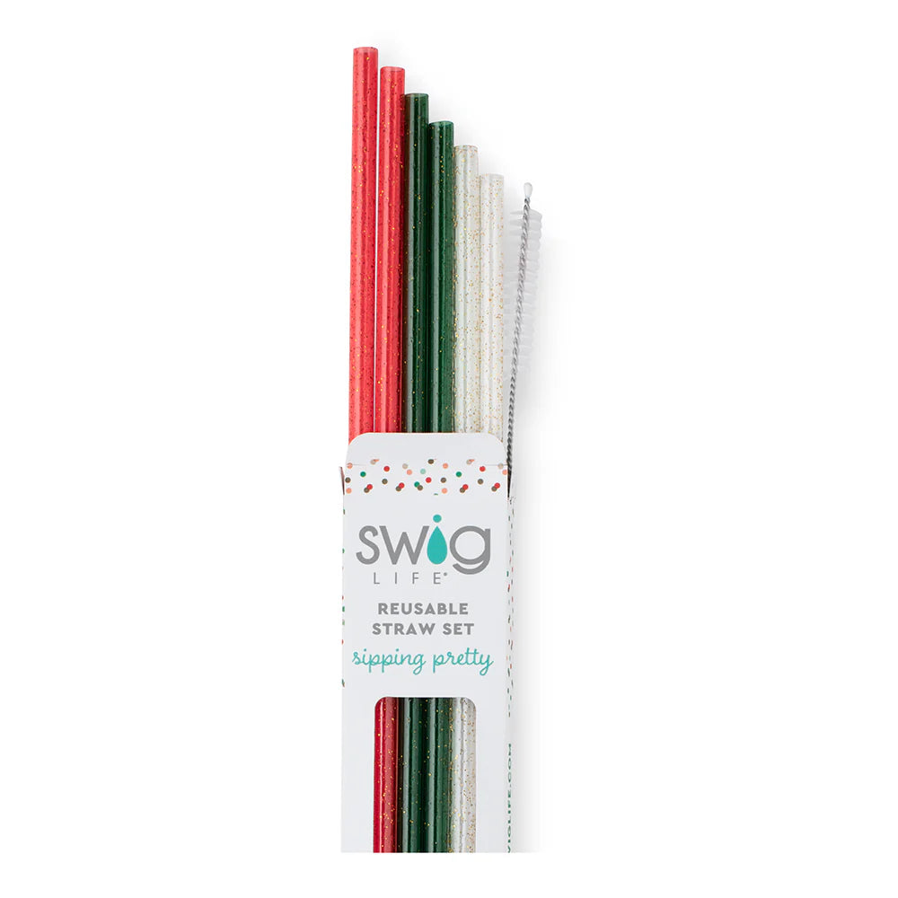 Christmas Glitter Reusable Straw Set