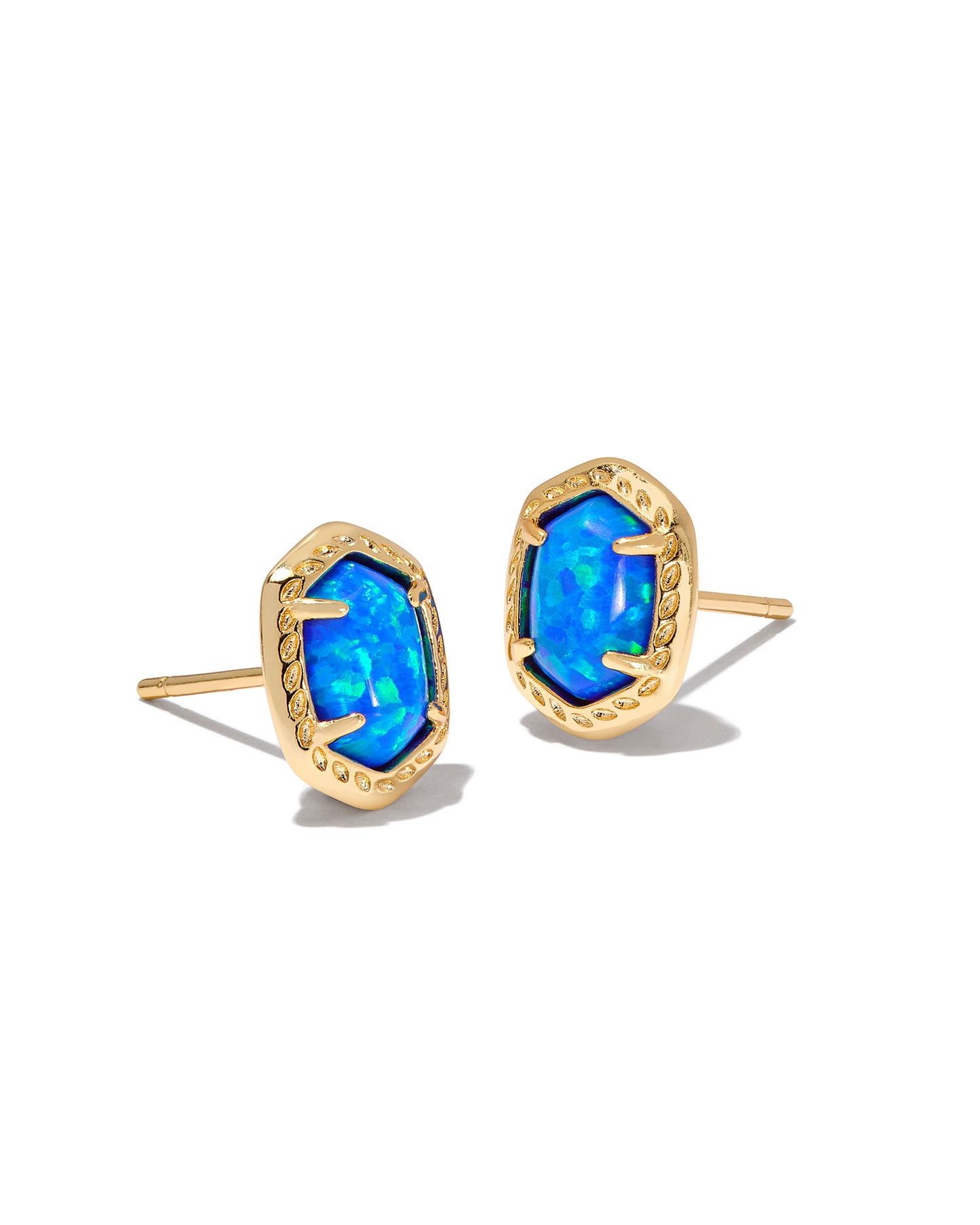 DAPHNE FRAMED STUD EARRINGS IN GOLD BRIGHT BLUE KYOCERA OPAL