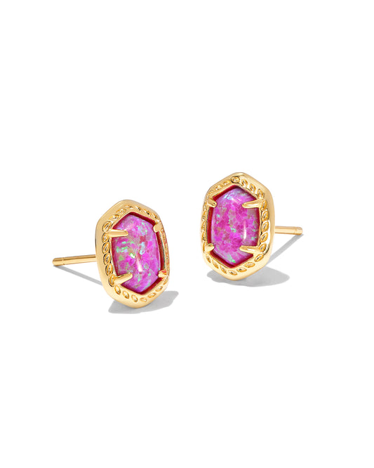 DAPHNE FRAMED STUD EARRINGS IN GOLD MAGENTA KYOCERA OPAL