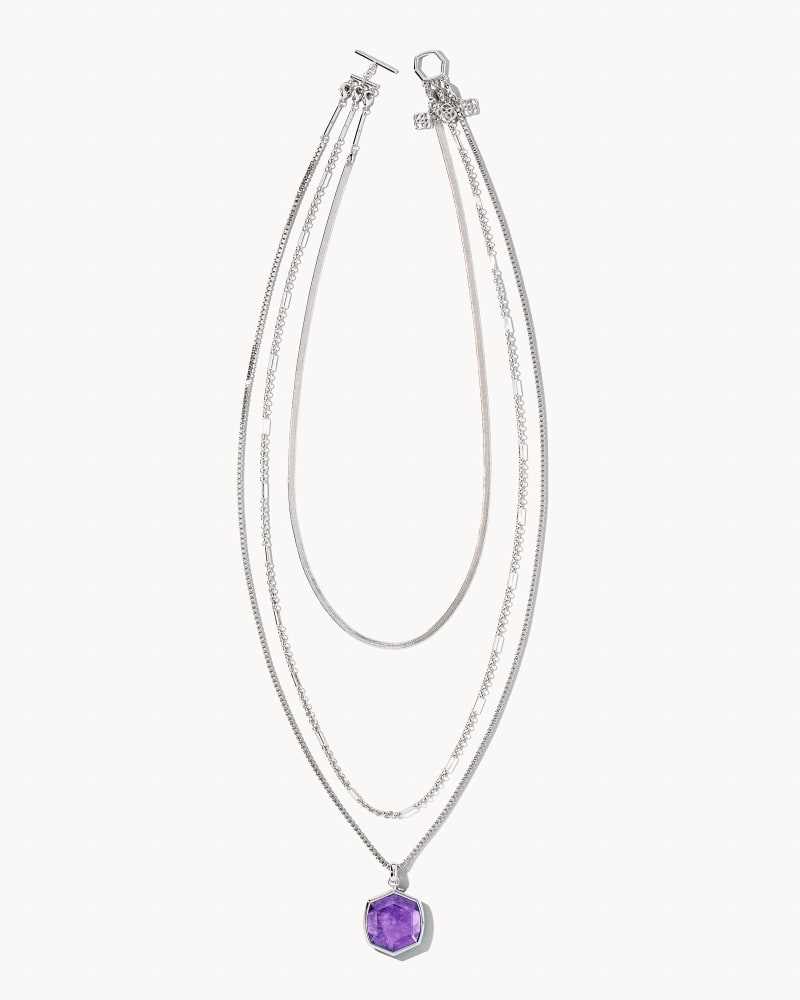 Davis Triple Chain Necklace Rhodium Purple Mica