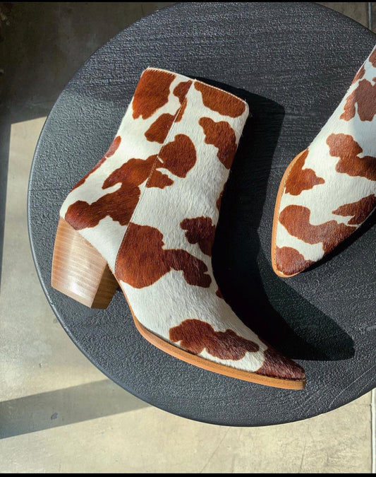 Caty Brown Cow Spot Booties