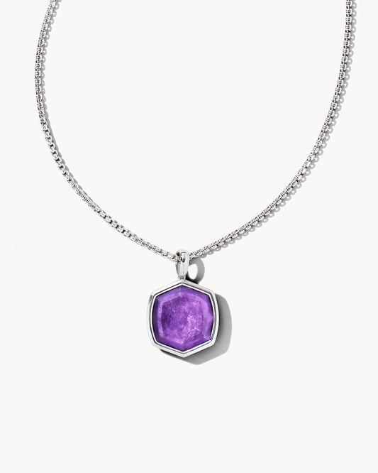 Davis Long Pendant Necklace Rhodium Purple Mica