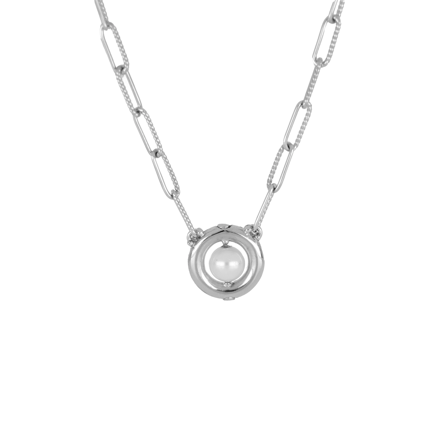 Diamante Pearl Silver Necklace N5596-RB03