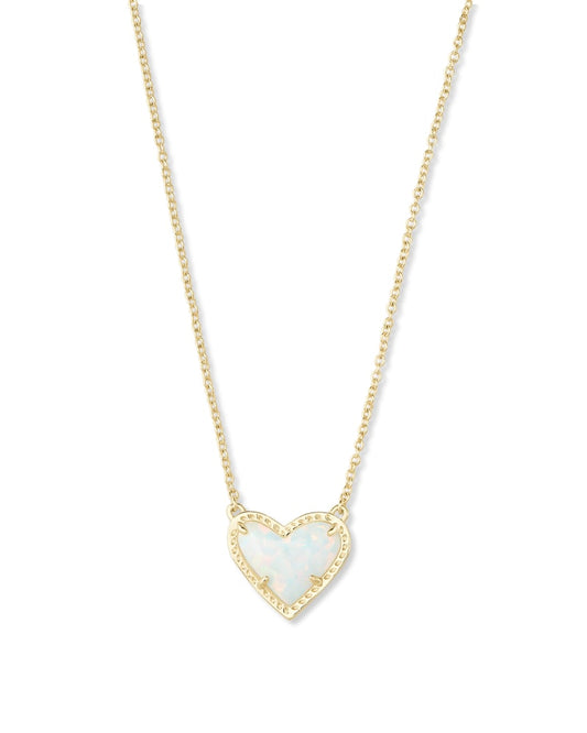 Ari Heart Gold Pendant Necklace In White Kyocera Opal