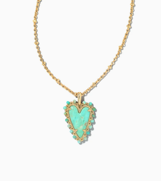 Beaded Ansley Gold Sea Green Chryscl Heart Necklace