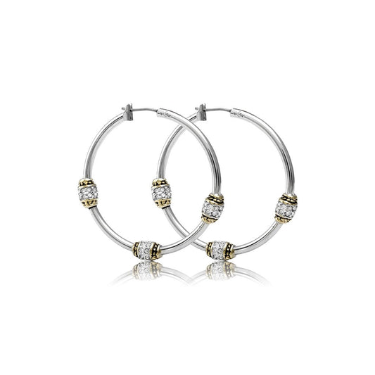 Beaded Pave Triple Bead Hoop Earrings