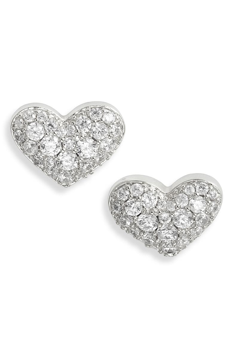 Ari Pave Crystal Heart Rhodium Earrings