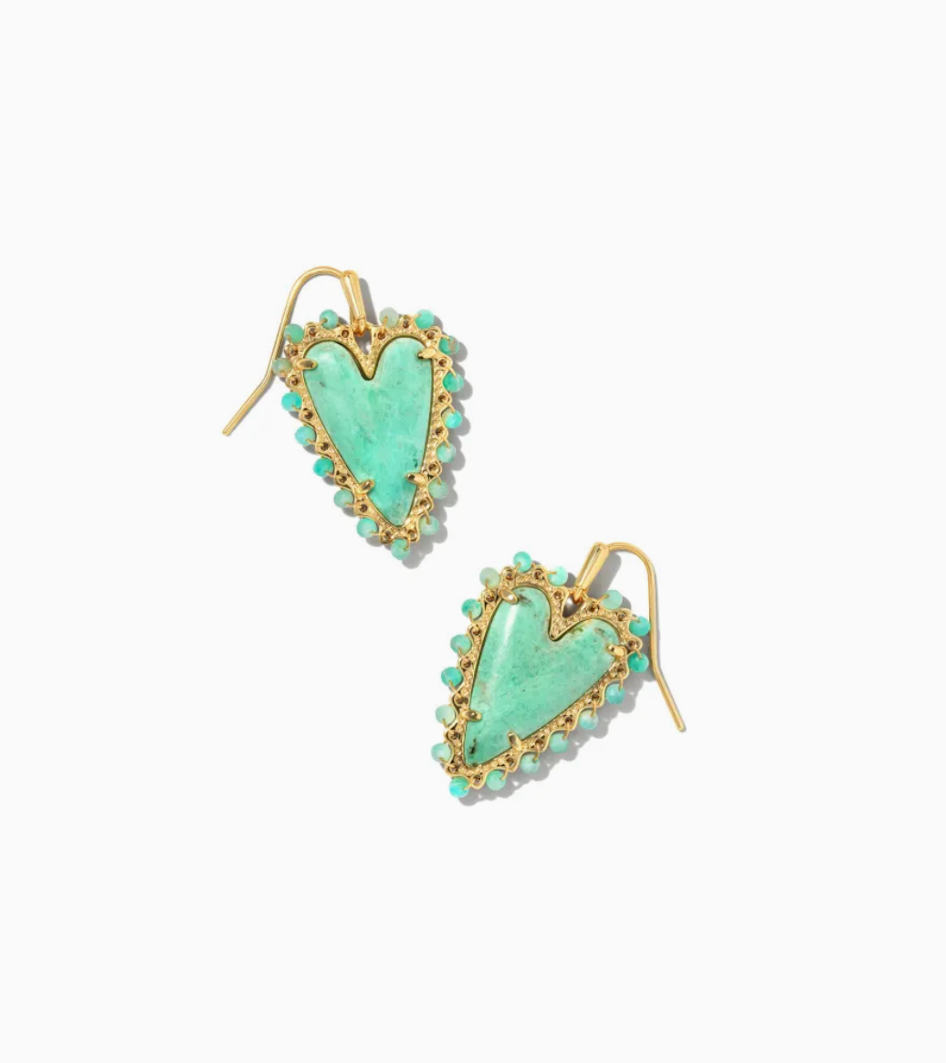 Beaded Ansley Gold Sea Green Chryscl Drop Earrings