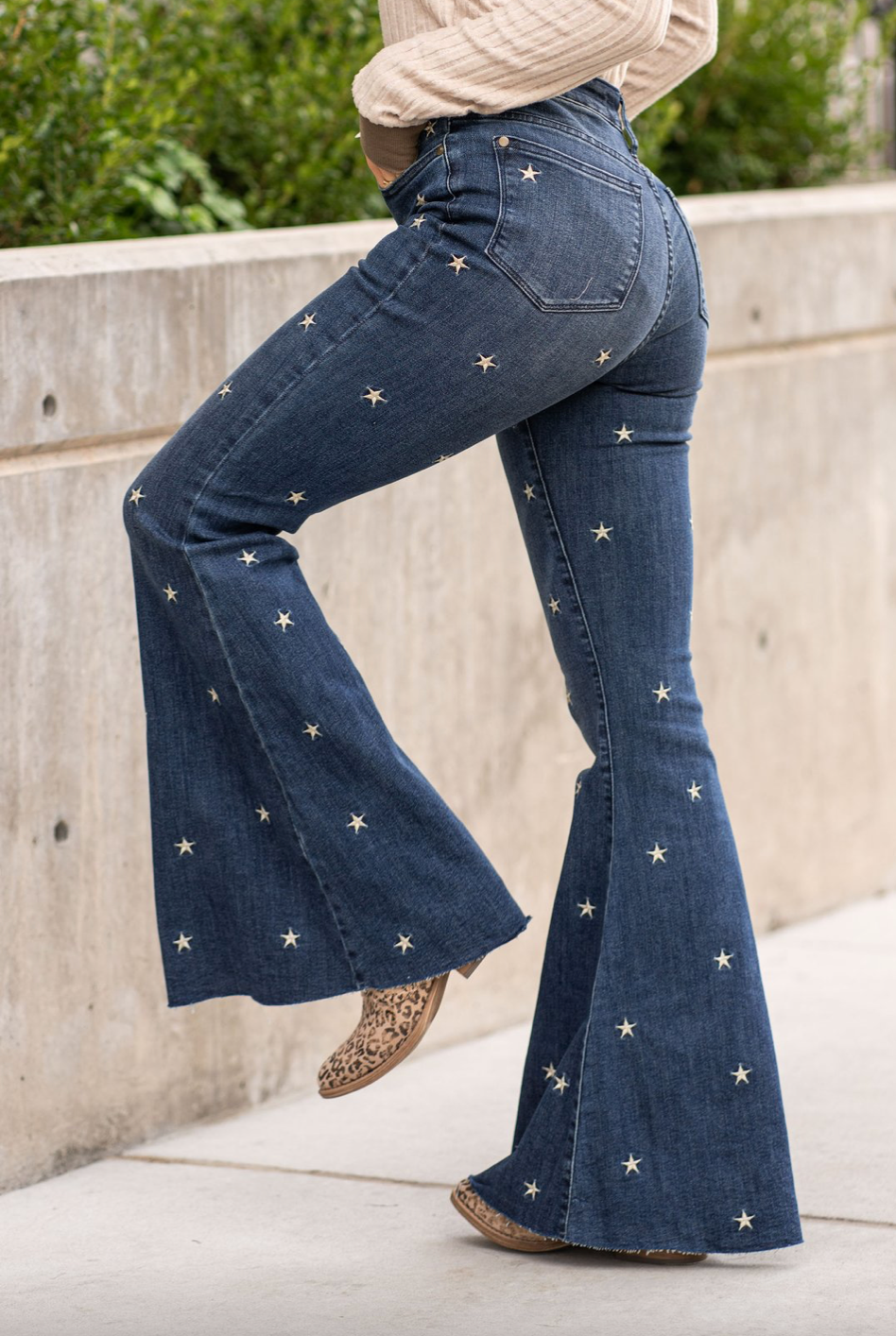 Star Embroidered Flare Jeans -