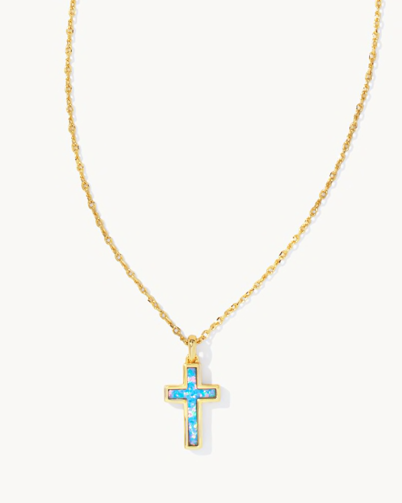 Cross Pendant Necklace Gold Periwinkle Opal