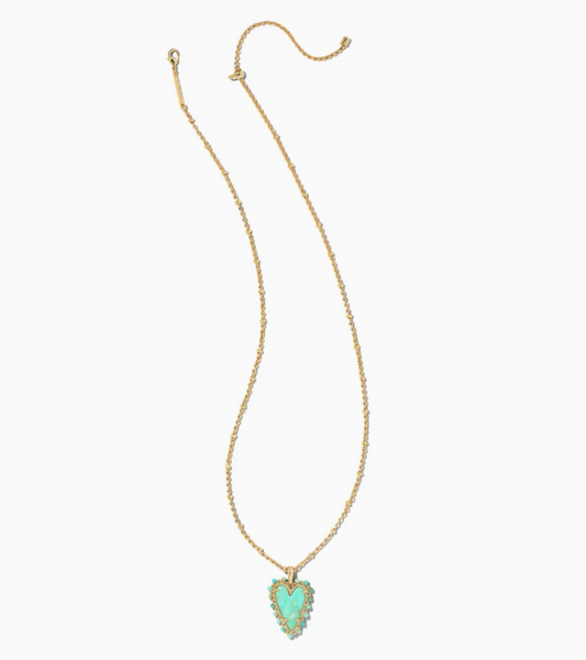 Beaded Ansley Gold Sea Green Chryscl Heart Necklace