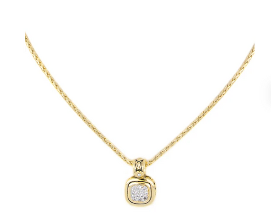 Nouveau 8x8 Cushion Pavé Gold Pendent with Chain K5133-GF03