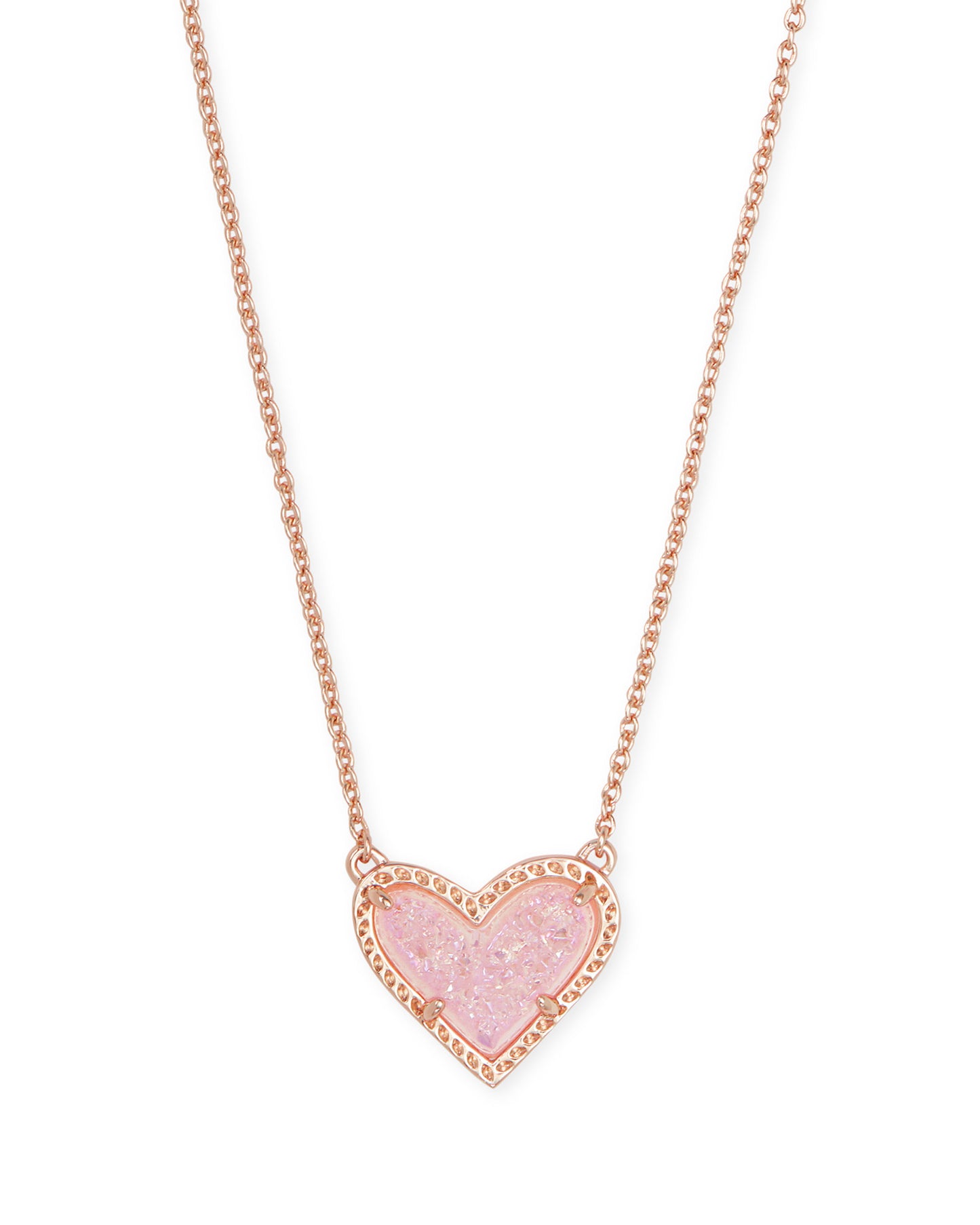 Ari Heart Pink Drusy Gold Heart Necklace