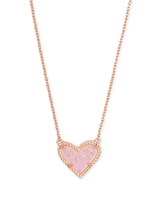 Ari Heart Pink Drusy Gold Heart Necklace