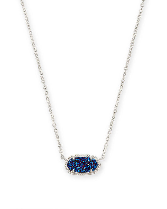 Elisa Silver Pendant Necklace In Indigo Blue Drusy